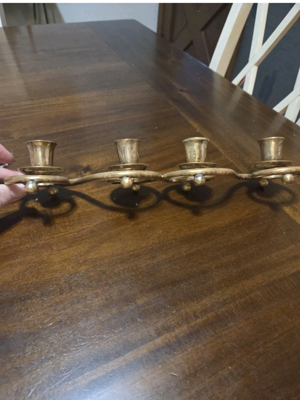 Brass Four-Arm Candle Holder with White Candles